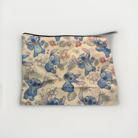 Disney Stitch Floral Zip Case Travel Cosmetic Makeup Toiletry Bag NWT - Picture 1 of 3